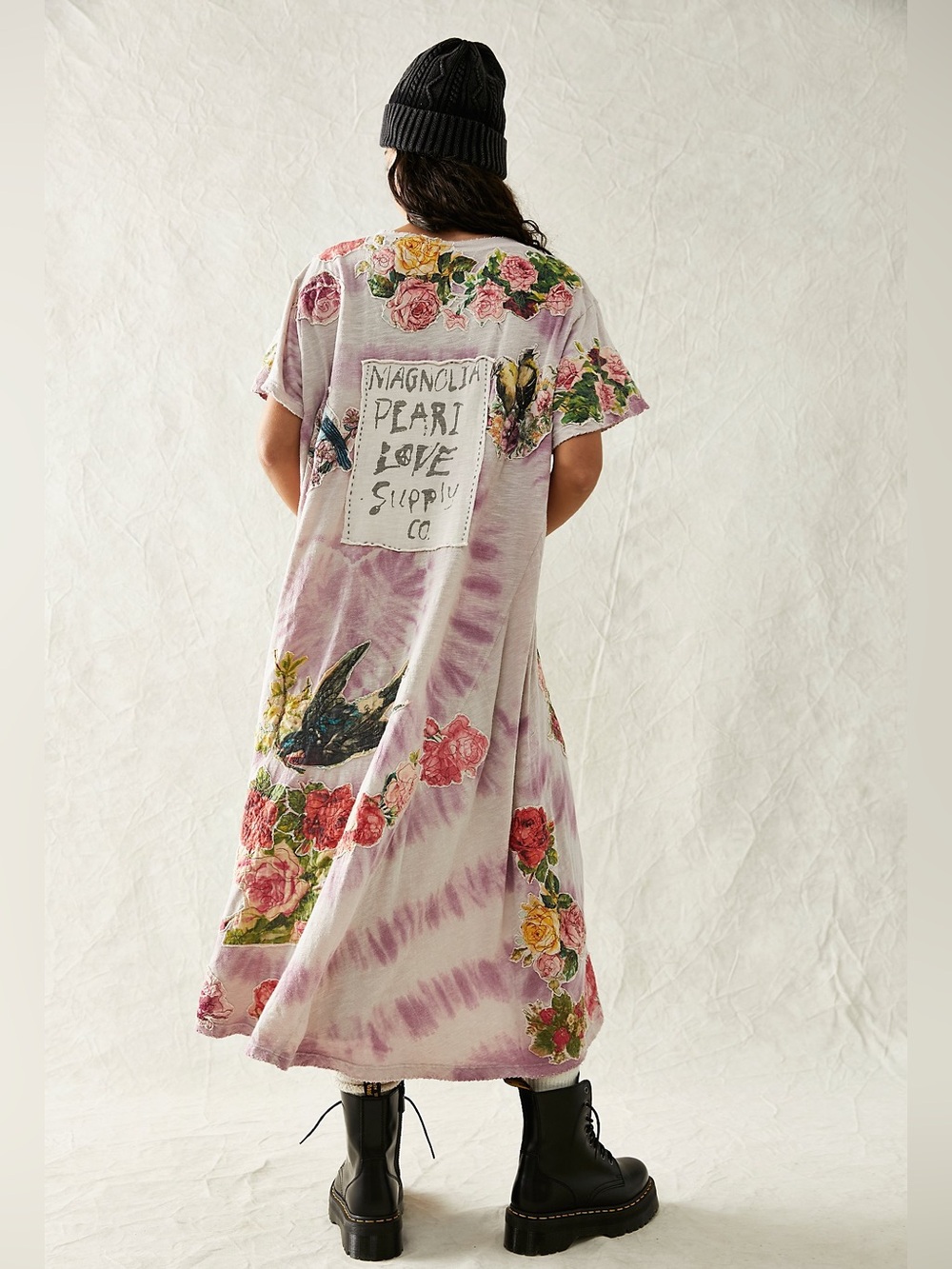 🌸🌺Magnolia Pearl Tie Dye Cat Floral Applique Maxi Dress OS EUC Boho Luxury Chic - Picture 2 of 11